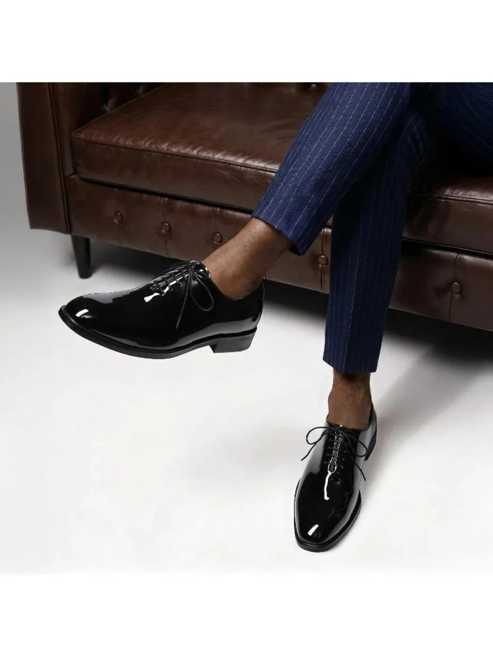 Men's Black Patent Faux Leather Lace Up Classic Comfort Oxford Formal Dress Shoe